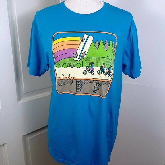 📍2/$20 Super 7 Stranger Things Distressed Print Tee Medium Blue *MINOR WEAR - Picture 11 of 14